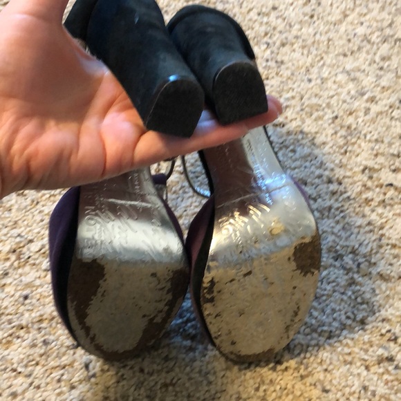 Beverly Feldman Purple and Black T-Strap Heels - Picture 6 of 11